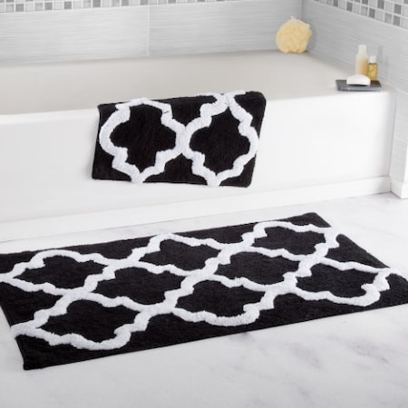 Hastings Home 100 Percent Cotton 2 Piece Trellis Bathroom Mat Set - Black 429302NWJ